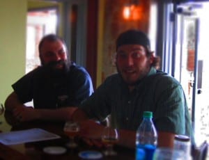 Kevin and Brewer Ben Woodward in the Haw River Farmhouse Ales tasting room