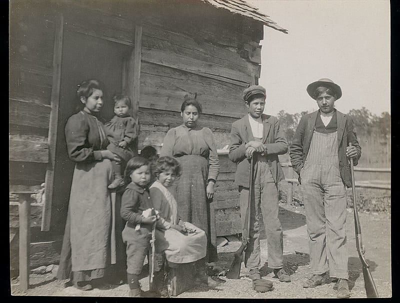 A Catawba family living in South Carolina in 1908. It is believed that after the Saxapahaws were dispersed, many of them fled downriver to join the Catawba nation of South Carolina